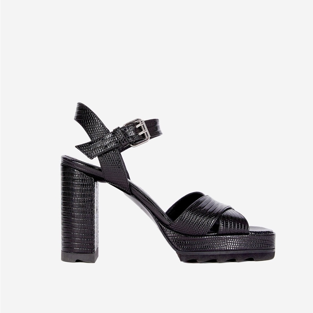 The Kooples Black Lizard Effect Leather Heeled Sandals 38